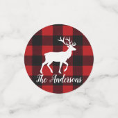 Red Buffalo Plaid & Reindeer | Personal Name Table Confetti (Kleine voorkant)