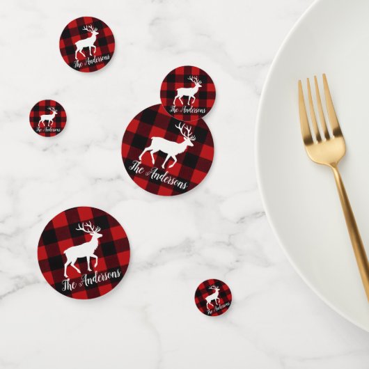 Red Buffalo Plaid & Reindeer | Personal Name Table Confetti (Groep)