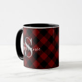 Red Buffalo Plaid Rustic Monogram Naam Mok (Voorkant links)