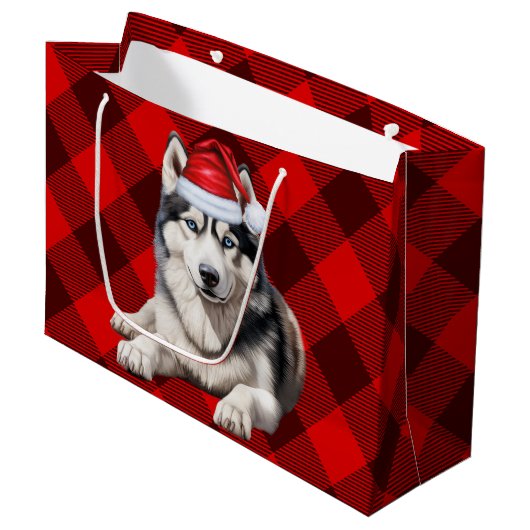 Red Buffalo Plaid Siberische Husky Hondenliefhebbe Groot Cadeauzakje (Voorkant Gekanteld)