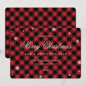 Red Buffalo Plaid Snowflake Feestdagenkaart (Voorkant / Achterkant)