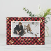 Red Buffalo Plaid Sparkly Photo Cartes de Noël (Debout devant)