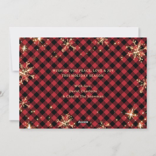 Red Buffalo Plaid Sparkly Photo Cartes de Noël (Dos)