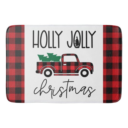 Red Buffalo Plaid  Truck Christmas Badmat (Voorkant)