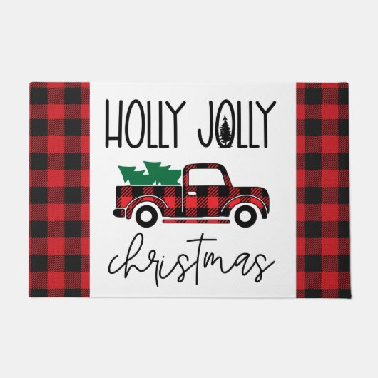 Red Buffalo Plaid Truck Christmas Deurmat (Voorkant)
