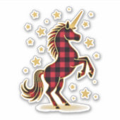 Red Buffalo Plaid Unicorn Christmas Tee for Mom &  Sticker (Voorkant)