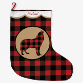 Red Buffalo Plaid Wolf gepersonaliseerd Grote Kerstsok (Voorkant)
