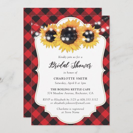 Red Buffalo Plaid Zonnebloem Vrijgezellenfeest Kaart (Voorkant / Achterkant)
