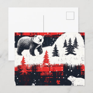 Red Buffalo Plaids Polar Beer Feestdagenkaart