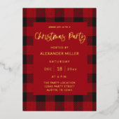 Red Buffalo Pset Flannel Kerstfeest Folie Uitnodiging (Voorkant)