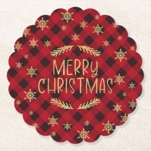Red Buffalo Pset Gold Snowflake Merry kerst Kartonnen Onderzetters