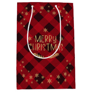 Red Buffalo Pset Gold Snowflakes Merry kerst Medium Cadeauzakje