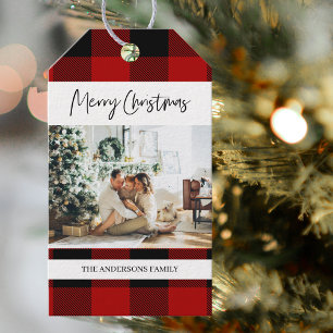 Red Buffalo Pset & Merry Kerstmis met Photo Gif Cadeaulabel