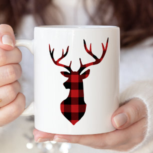 Red Buffalo Pset met kerstmis Deer Silhouette Tweekleurige Koffiemok
