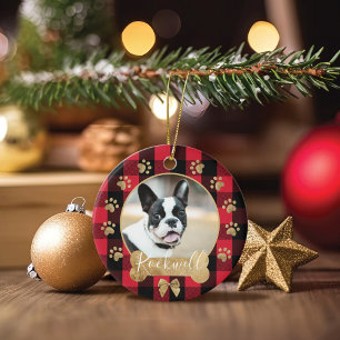 Red Buffalo Pset Pattern Gold Bow Family Foto Keramisch Ornament