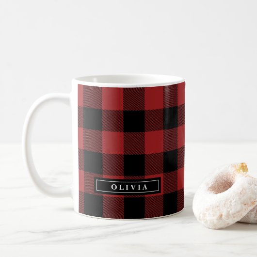 Red Buffalo Pset Pattern Monogramed Mok (Met donut)