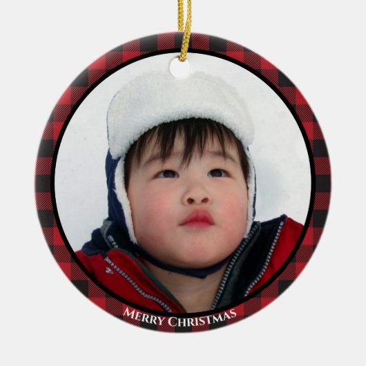 Red Buffalo Pset Photo Holiday Keramisch Ornament (Voorkant)