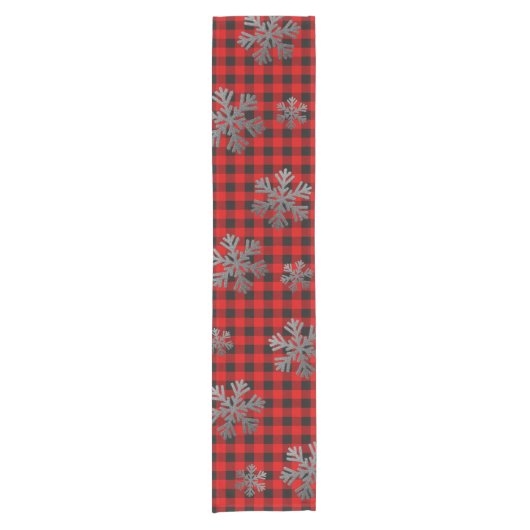 Red Buffalo Pset Silver Glitter Snowflakes Korte Tafelloper (Voorkant)