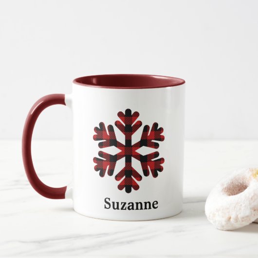 Red Buffalo Pset Snowflake Monogram Coffee Mok (Met donut)