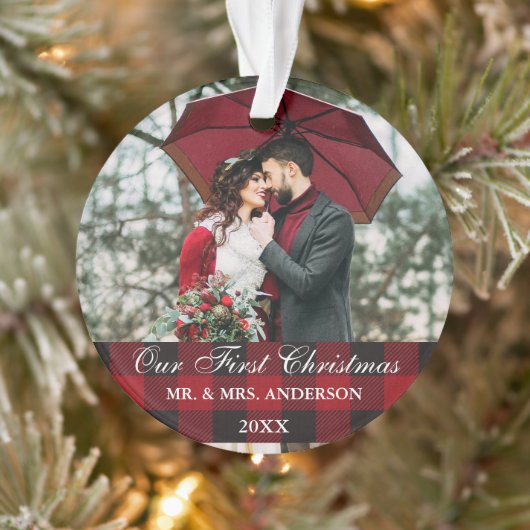 Red Buffalo Pset Weddenschap ons eerste kerstfeest Ornament (Boom)
