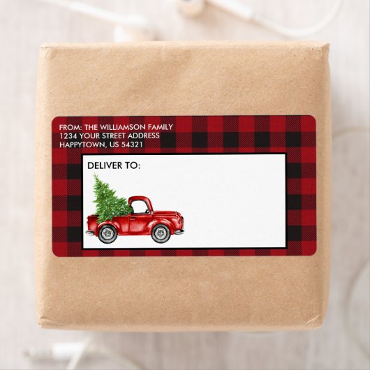 Red Buffalo  Truck Holiday Mailing Etiket (Insitu)