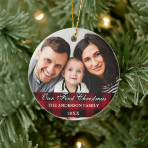 Red Buffalo's familie onze eerste kerstkerst Keramisch Ornament