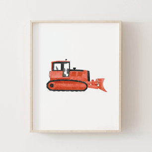 Red Bulldozer Construction Kinder Room Decor Poster
