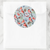 Red Bullfinch Kerstvogels Bessen & dennenappels Ronde Sticker (Tas)