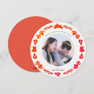 Red Bunny Folk Art Foto Chinees nieuwjaar Feestdagenkaart