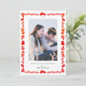 Red Bunny Folk Art lunaire Nouvel An Carte photo (Debout devant)