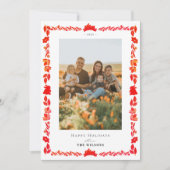 Red Bunny Folk Art Noël Carte photo de Noël (Devant)