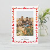 Red Bunny Folk Art Noël Carte photo de Noël (Debout devant)