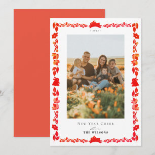 Red Bunny Folk Art Nouvel An Vacances Carte photo