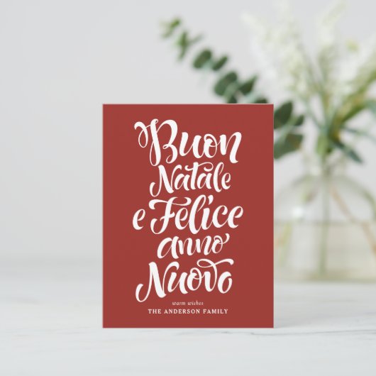 Red Buon Natale e Felice Anno Nuovo Script Feestdagenkaart (Staand voorkant)