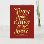 Red Buon Natale e Felice Anno Nuovo Script Folie Feestdagenkaart (Voorkant)