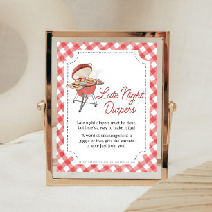 Red Burger BBQ Baby shower Late Night Luiers Poster
