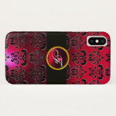 RED BURGUNDY BLACK DAMASK GEM STONE MONOGRAM Case-Mate iPhone CASE (Achterkant (horizontaal))