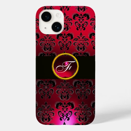 RED BURGUNDY BLACK DAMASK GEM STONE MONOGRAM Case-Mate iPhone CASE (Achterkant)