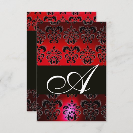 RED BURGUNDY BLACK DAMASK MONOGRAM RSVP ruby white (Voorkant / Achterkant)