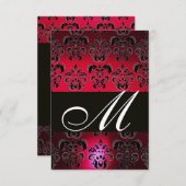 RED BURGUNDY BLACK DAMASK MONOGRAM RSVP ruby white (Voorkant / Achterkant)