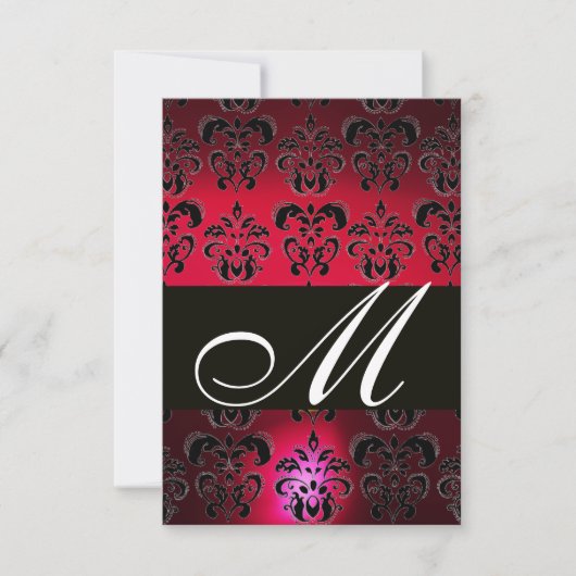 RED BURGUNDY BLACK DAMASK MONOGRAM RSVP ruby white Kaartje (Voorkant)