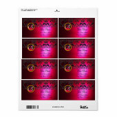 RED BURGUNDY BLACK DAMASK MONOGRAM, RUBY ETIKET (Full Sheet)