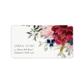 Red Burgundy Blush Blue Floral Bunch Adres Etiket (Voorkant)