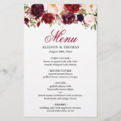 Red Burgundy Blush Floral Chic Weddenrenmenu (Voorkant)