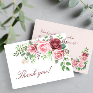 Red Burgundy Blush Roses Wedding Bedankkaart
