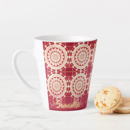 Red Burgundy Gold White Mandala Pattern Latte Mok (In situ)