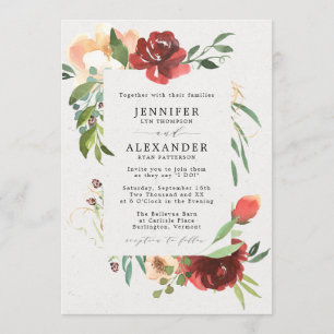 Red Burgundy Greenery Eucalyptus Floral Wedding Kaart