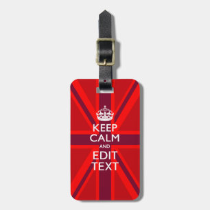 Red Burgundy Keep Calm Jouw tekst Union Jack Flag Bagagelabel