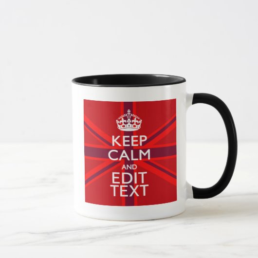 Red Burgundy Keep Calm Jouw tekst Union Jack Flag Mok (Rechts)