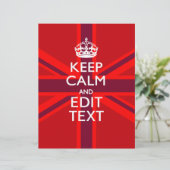 Red Burgundy Keep Calm Jouw tekst Union Jack vlag (Staand voorkant)